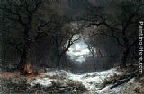A Moonlit Winter Landscape by Remigius Adriannus van Haanen
